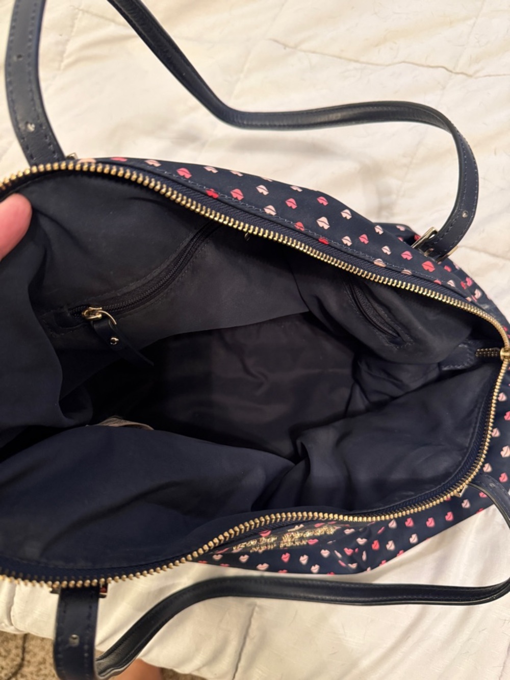 Kate Spade Watson Lane Lucie Tote Bag- Navy with multicolored lips pattern - Picture 4 of 8